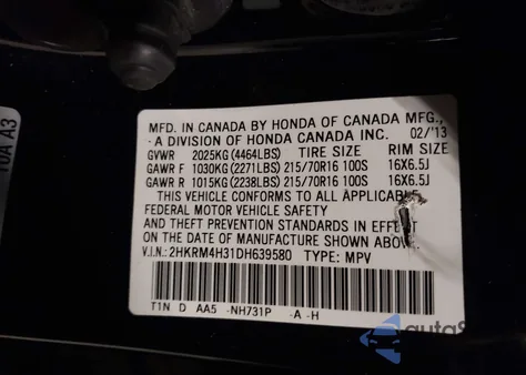 2013 Honda Cr-V Lx z USA, uszkodzony, nr VIN 2HKRM4H31DH639580